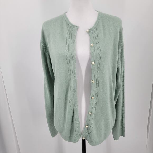 Alain Jerard Cardigan Womens Large Green Pearl Button Up Beaded Vintage - Picture 5 of 14